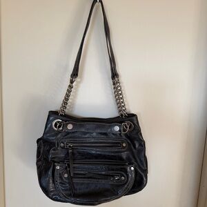 Nine West Black/Brown Shoulder Bag Chain Strap Multi Pocket Purse